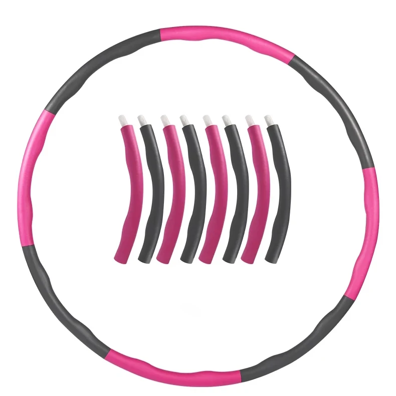 

Foam Padded Fitness Hula Ring Detachable Weighted Exercise Hoop 8 Section, Pink and grey, yellow and grey, green and grey, blue and grey