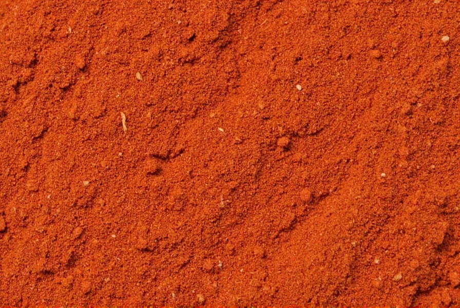Close-up view of vibrant red chili powder in a glass jar with whole dried chilies and mortar and pestle