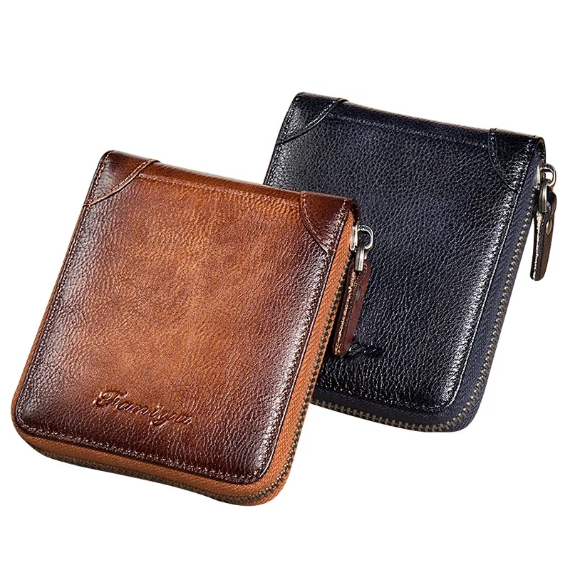 

2021 Minimalist RFID Blocking Slim Wallets Men With Coins Pocket Genuine Leather Smart Wallet, Black/brown