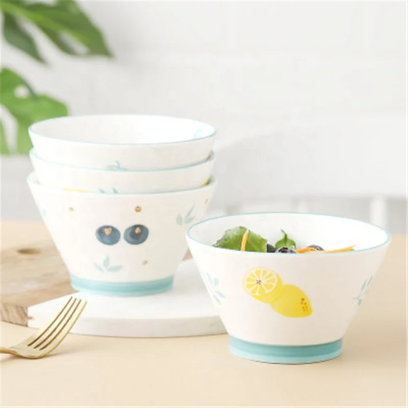 

Ceramic Stripe Fruit Printed Bowl, Yellow/green/blue/pink