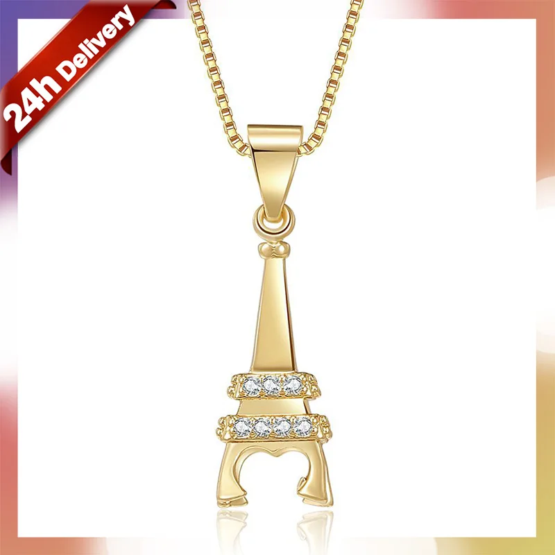 

Dylam Jewellery Fashion Vintage Necklace Hip Hop Long Box Chain Jewerly 18 K Gold Plated Copper Tower Pendant Necklace for Men