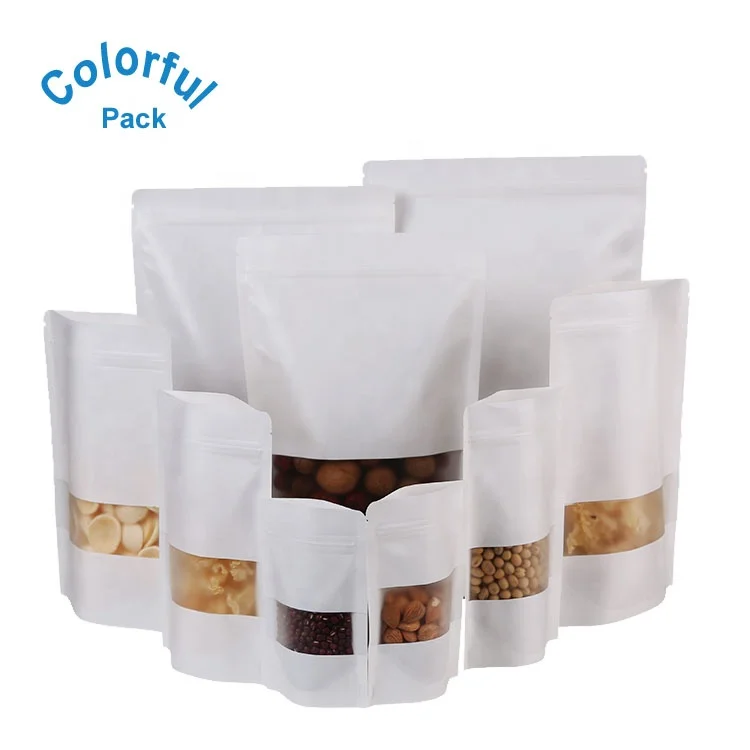 Stand Up Pouch White Kraft Paper Bag Doy Pack Zipper Packaging Bag For