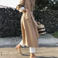 

2019 Fashion Women long Woolen Coat Thicken Long Sleeve long Belted windbreaker outerwear