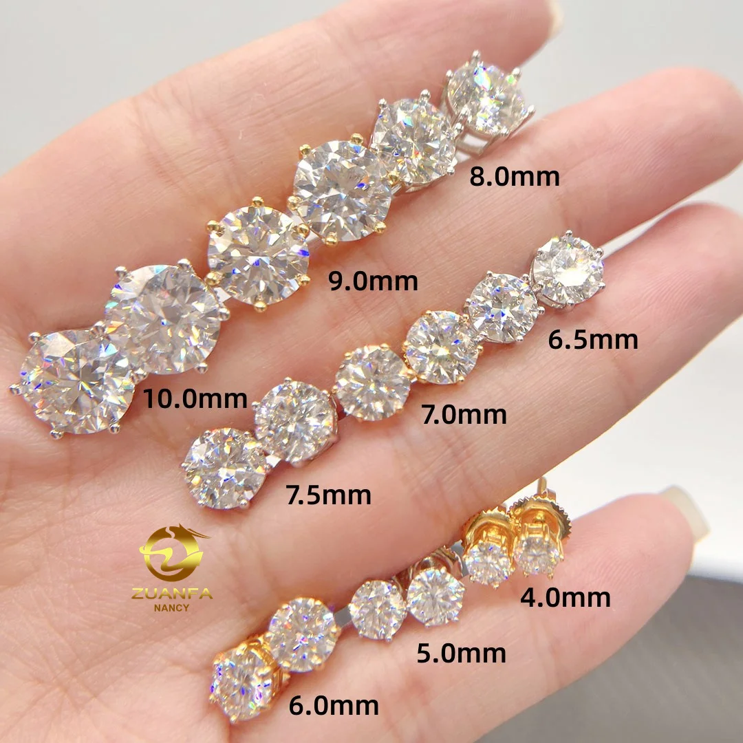 

full size 6 prongs Popular gold plated screw back 925 earrings studs round cut moissanite d color stud earrings