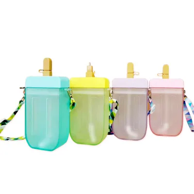 

Creative Ice Cream Water Cup With Straw BPA Free Plastic Popsicle Cup With Rope, Picture