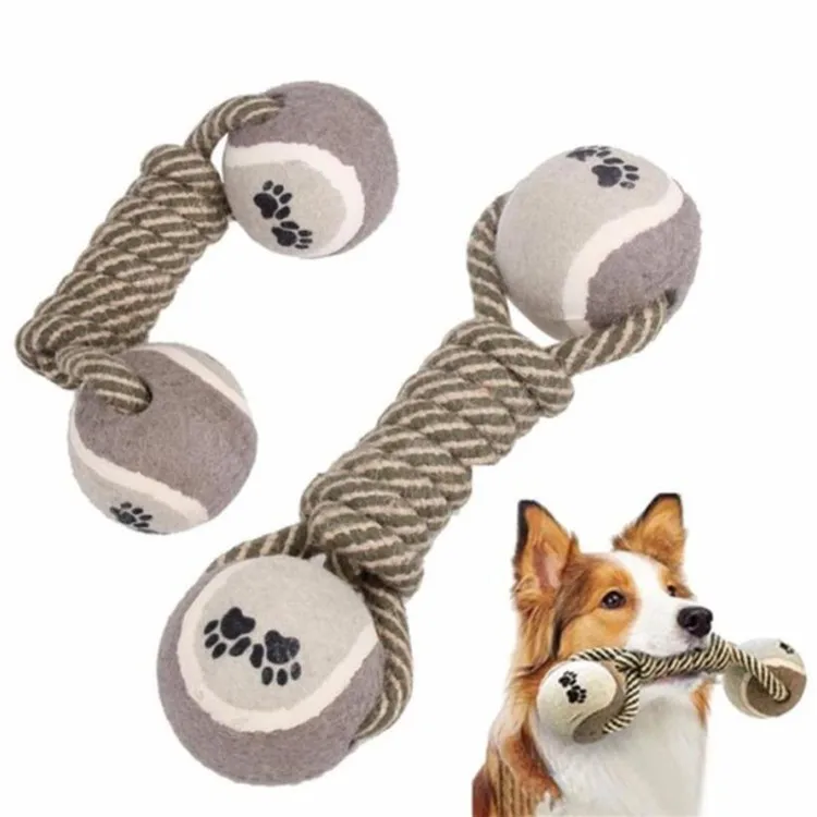 

Eco-friendly Dog Rope Chew Interactive Training Toys Dumbbell Tennis Rope Dog Toys, As picture