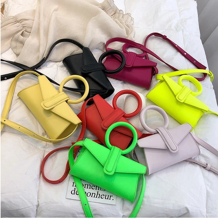 

wholesale PU leather match Flap Casual ring handle candy color Mini Portable shoulder bag handbags women, Yellow,green,orange,pink,white,black