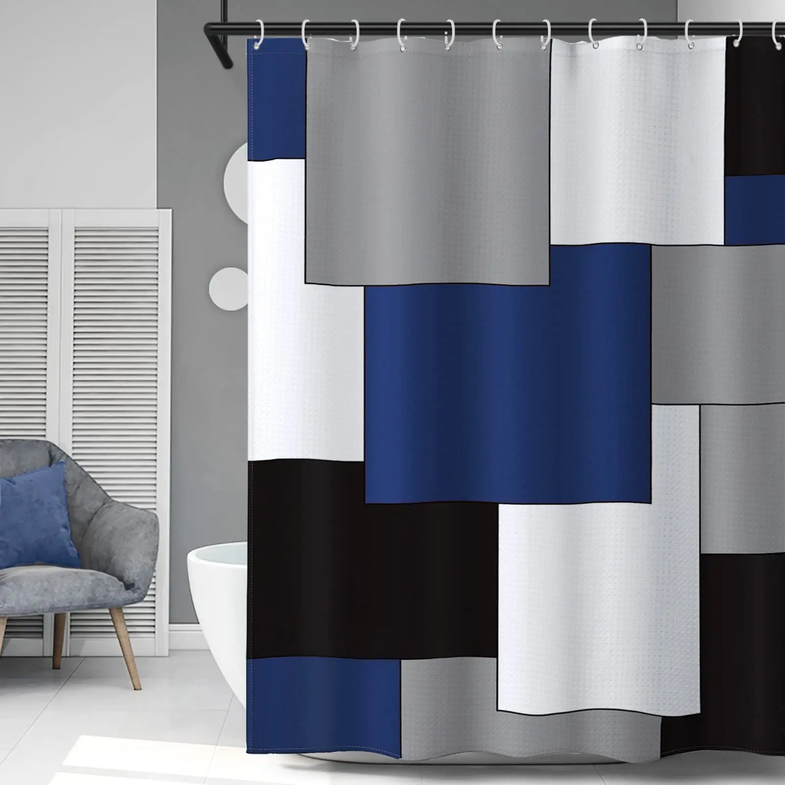 

Modern Geometric Blue stitching Shower Curtain Bathroom Decor Water Repellent Partition Shower Curtain