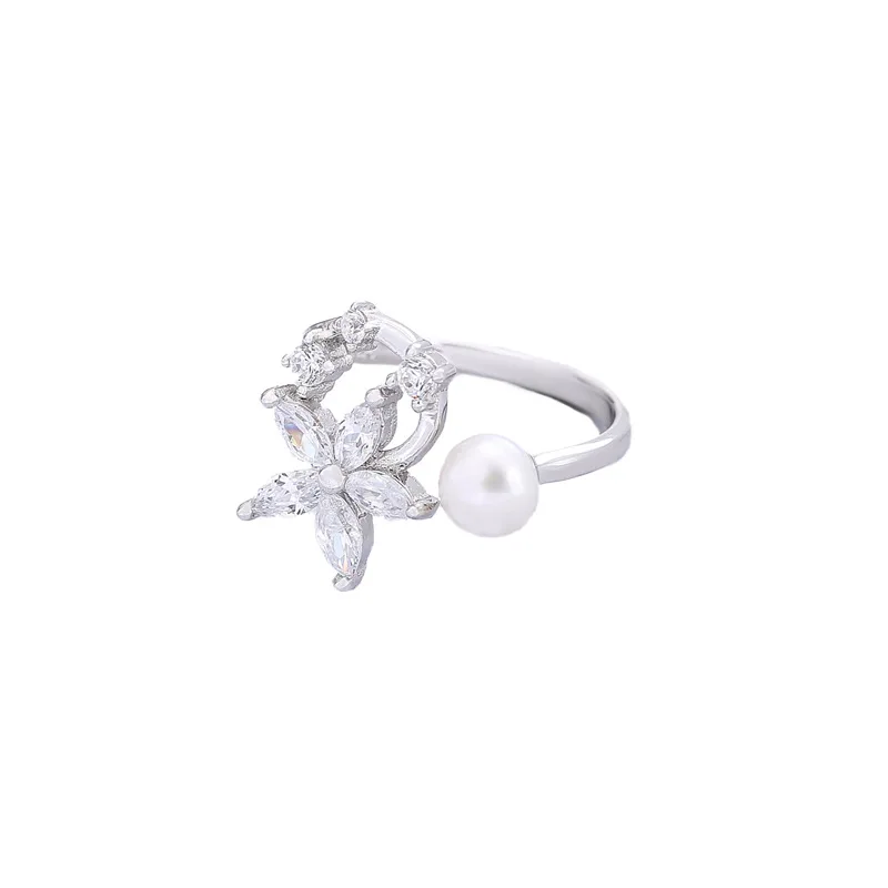 

Stylish natural pearl S925 sterling silver stars rings