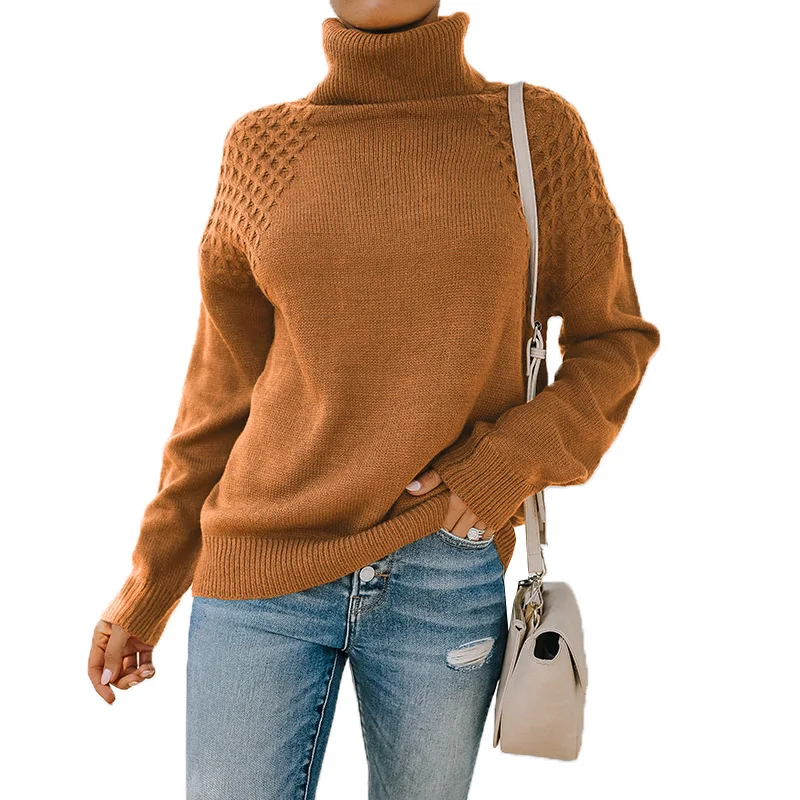 

Hot Autumn& Winter Causal Solid Turtleneck Loose Knitwear Women Knitted Pullover Sweater, Brown, green, apricot