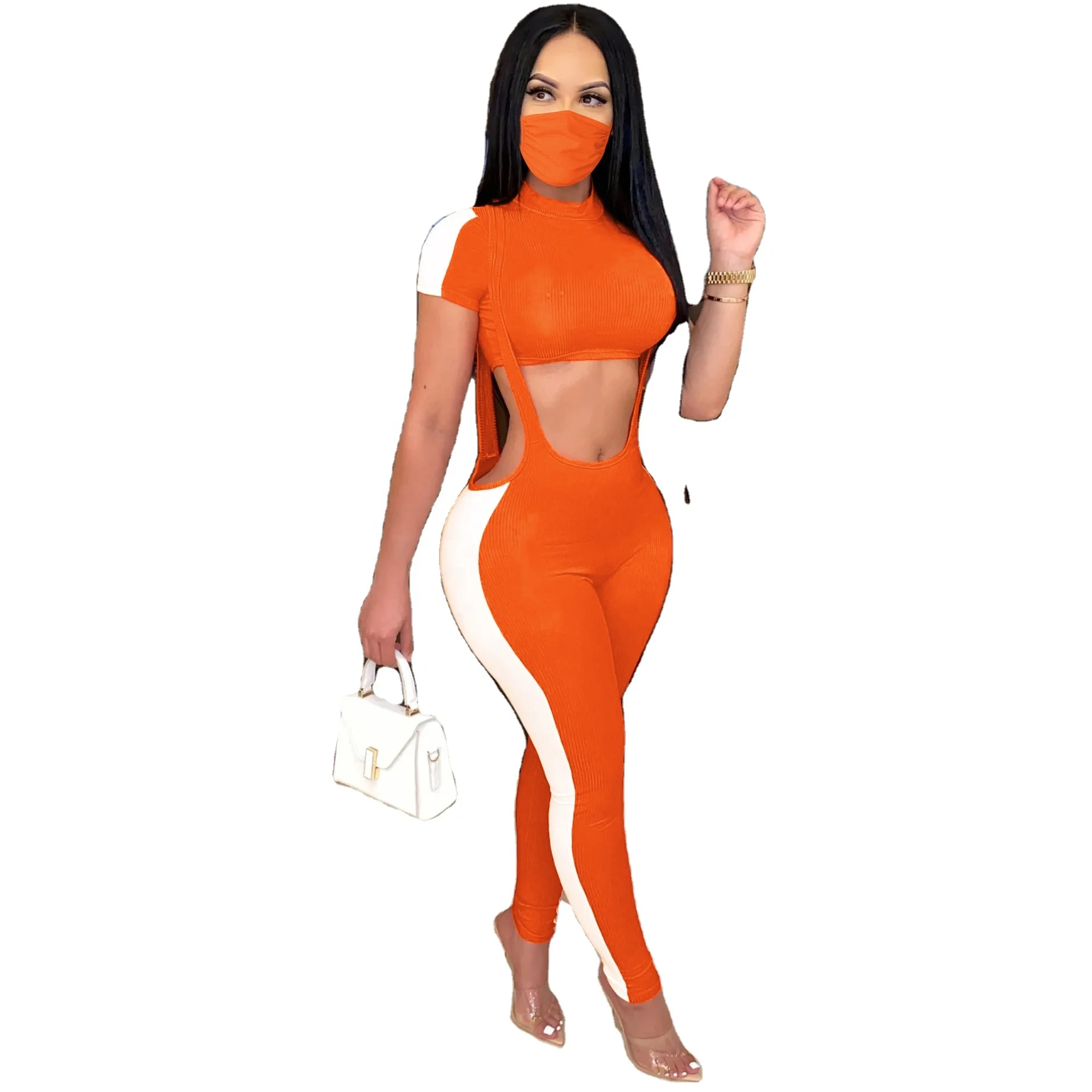 

LXE 2021 Summer Short Sleeves Crop Top Tight 2piece Pants Women Two Piece Shorts Set 2021