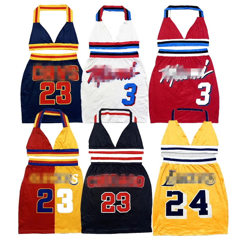 

Wholesale Hot Sale Classical Woman 2 Piece Sets Basketball Jersey Short Dress Woman letter mini Skirt nba2k Jersey set