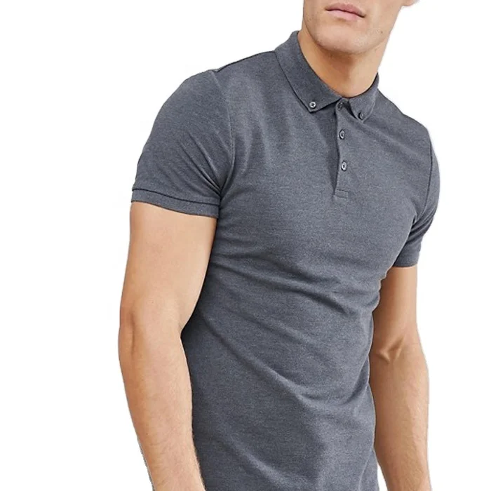 

High quality 2021 new collar button custom horse cotton polo shirt dark grey slim fitting short sleeve polo shirt for men