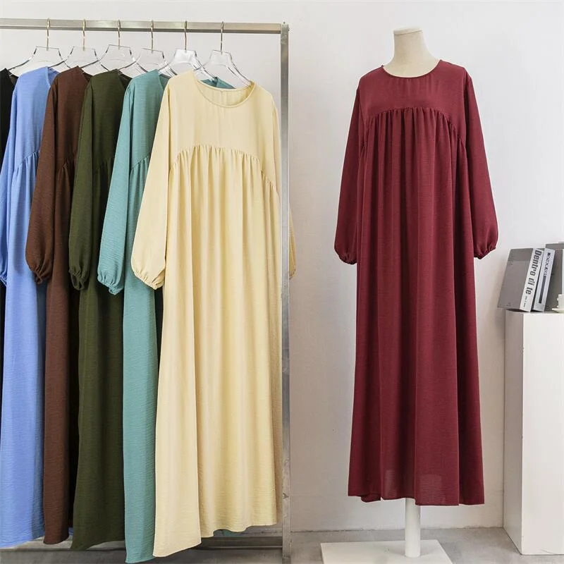 

Wholesale New Dubai Solid Color Modest Abaya crepe/jazz material big Size Muslim Women Dress Long Sleeve Casual Abaya