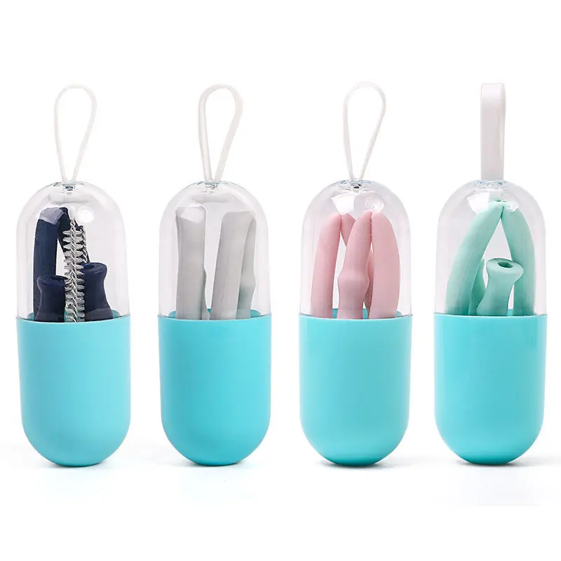 

H22 Reusable Eco-Friendly Collapsible Food Grade Portable With Package Foldable Drinking Milk Tea Silicone Straws, Solid colour