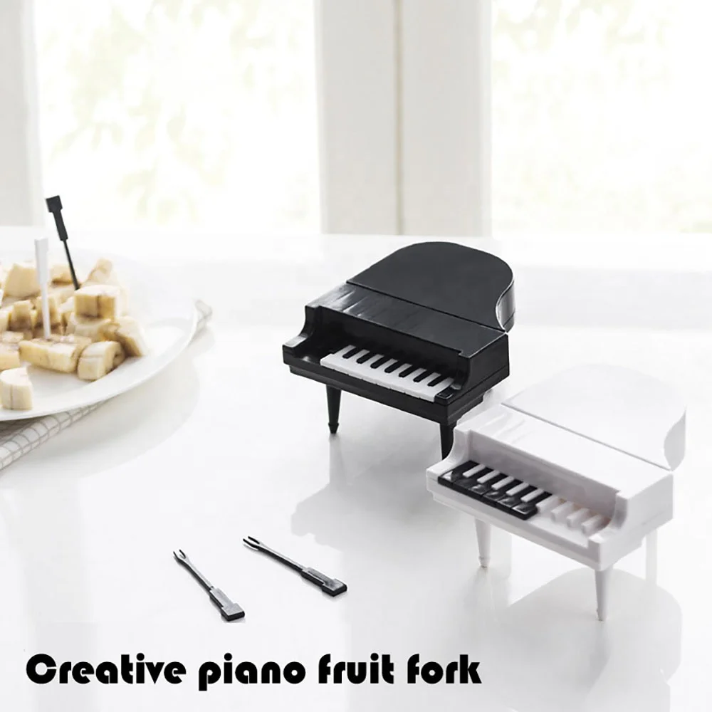 

10pcs/Set Creative Cute Piano Fruit Forks Dessert Forks Food Picks Bento Lunch Party Decoration Kitchen Accessories Tools, Black&white