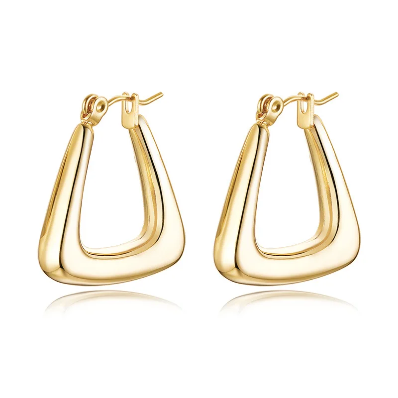 

Women IP Gold Vacuum Stainless Steel Huggie Hoop Earrings Hollow Short Chunky Triangle Huggie Hoop Earrings