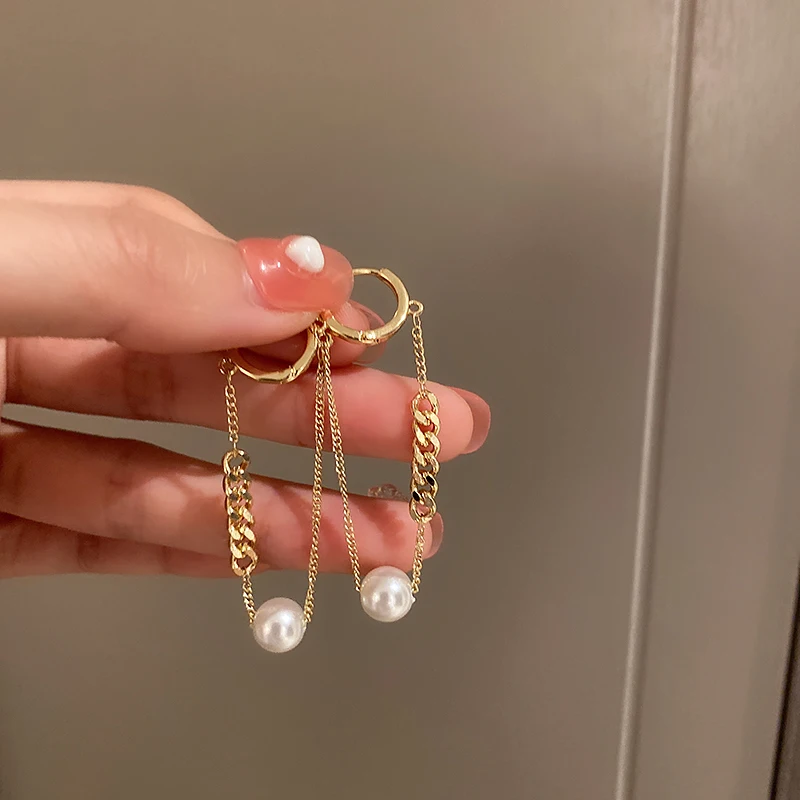 

fashion pearl drop chain ear pin earring