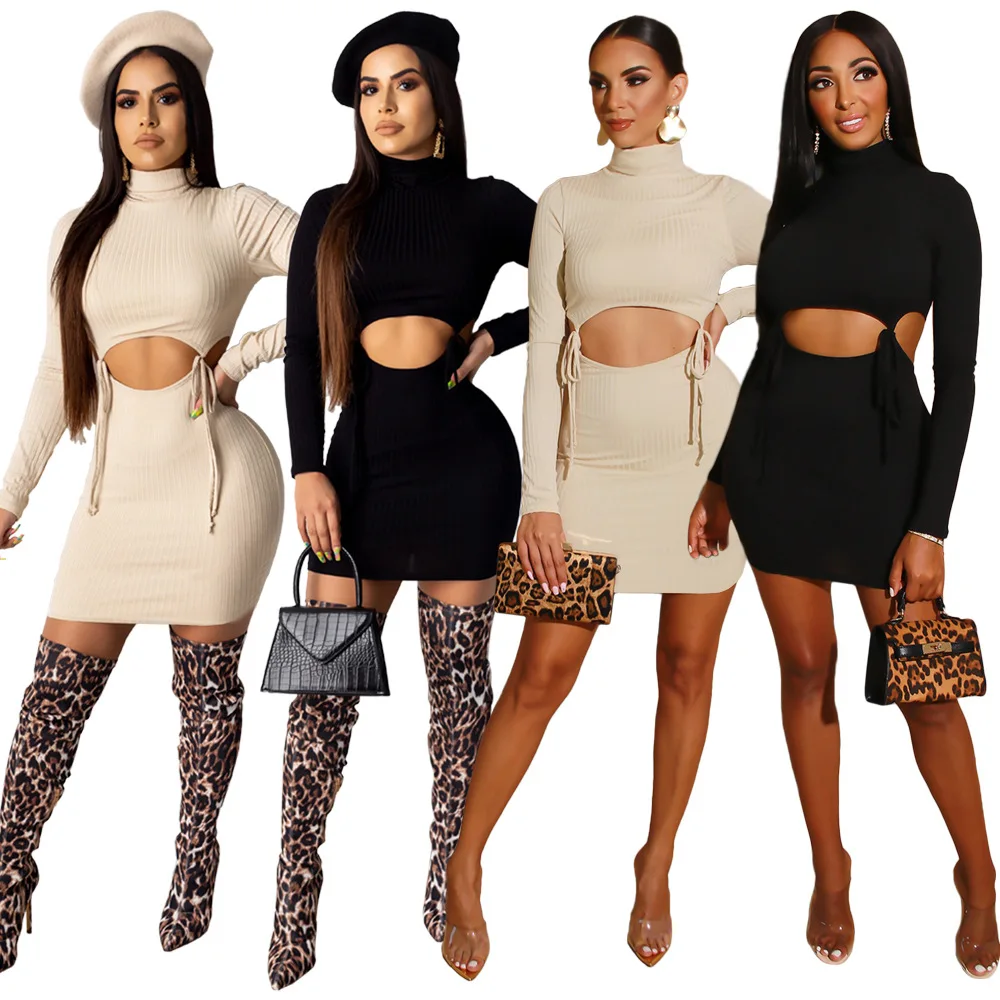 

MT66-6208 Sexy women plain two-piece openwork long-sleeved dress