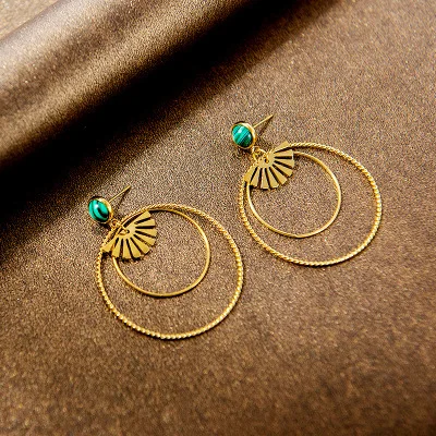 

2021 Boho Style Stainless Steel Twist Circle Earrings Geometric Fanshape Drop Hoop Earrings for Girls