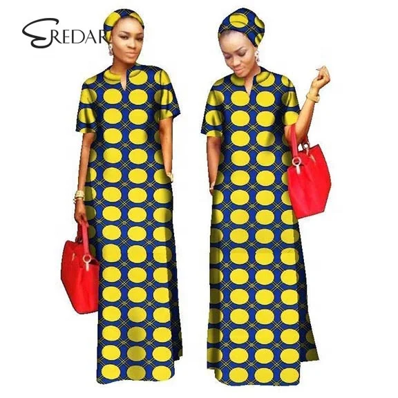 

2020 African kitenge dress designs Women Riche Bazin Straight 100% Cotton Material Lady Long Maxi size Dress, As pictures& customized