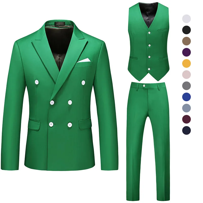 

2022 Hot Sell Solid Color Custom Men Three Pieces Suits Wedding Mens Suits Men Slim Fit Blazer Pant Vest Suit, Picture shows