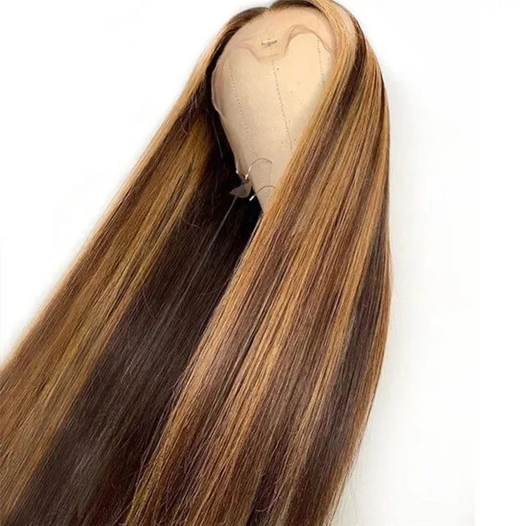 

Lace Wigs 100% Virgin Human Hair Frontal Wig 4 27 Highlight Color Straight Hair Glueless Human Hair Wigs