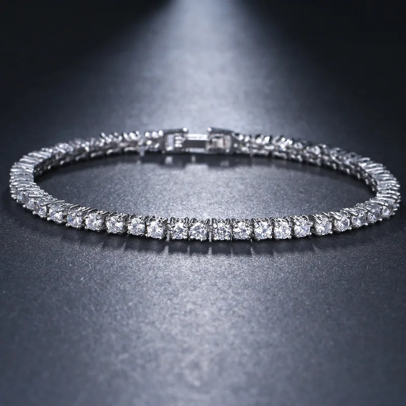 

Rounded Wedding Clear Zircon Bracelets Round CZ Cubic Zirconia Rhodium Tennis Bracelet