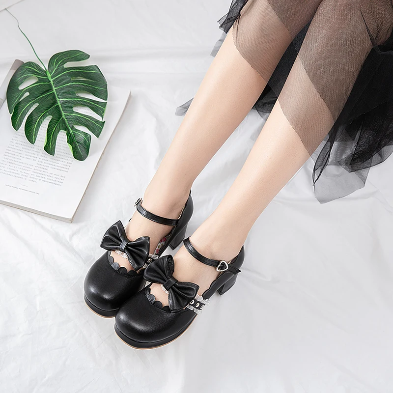 Details about   Lolita Shoes Womens Cosplay Bowknot Block Heels Mary Jane Shoes Buckle Pump Size 