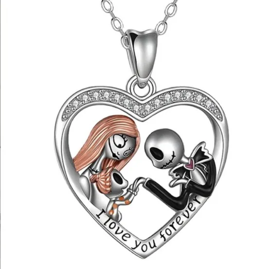 

Hot sell fashion jewelry creative jack and sally necklace cute heart necklace for women, As picture shows