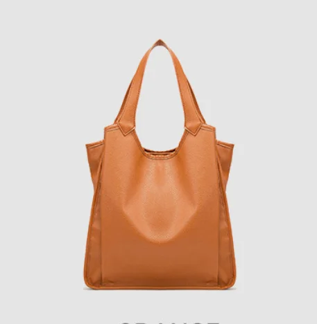 

Casual soft leather bag large capacity shopping bag solid color shoulder bag for women, Customized color