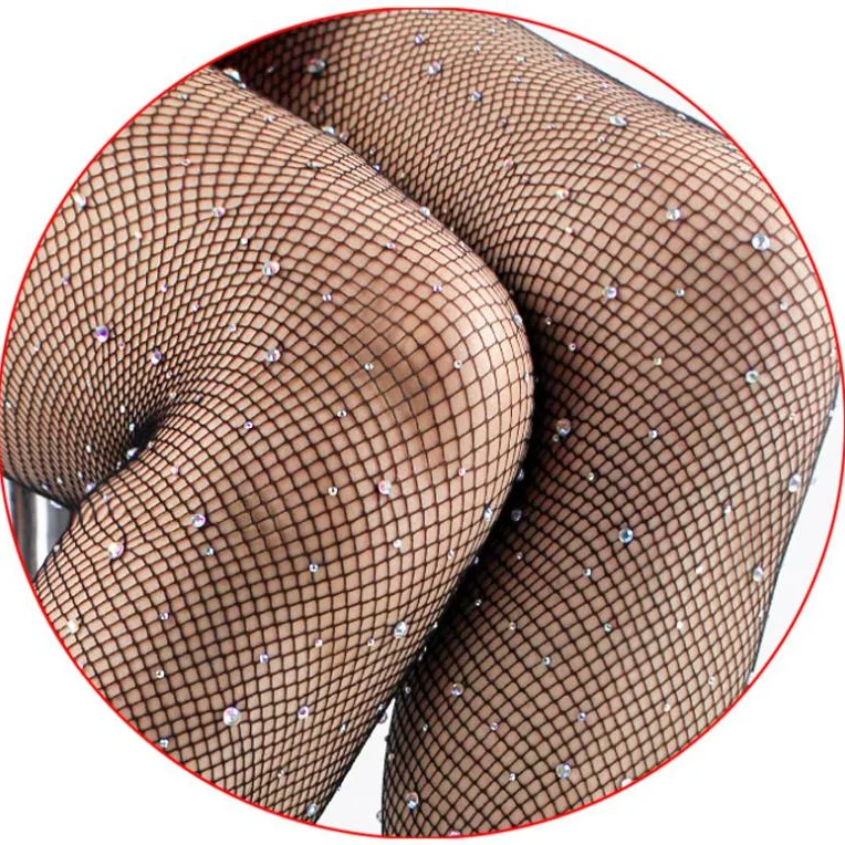 Wholesale Ladies Sexy Fishnet Stockings Women's High Waist Sparkle Rhinestone Tight Pantyhose