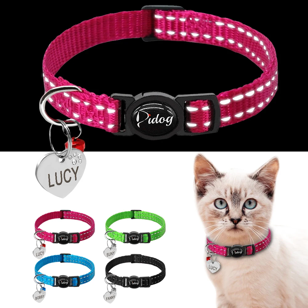 

Quick Release Cat Collar Reflective Cat Collars Personalized Puppy Collars for Small Dog Cats Kitten Doggy, Black,blue,green,rose