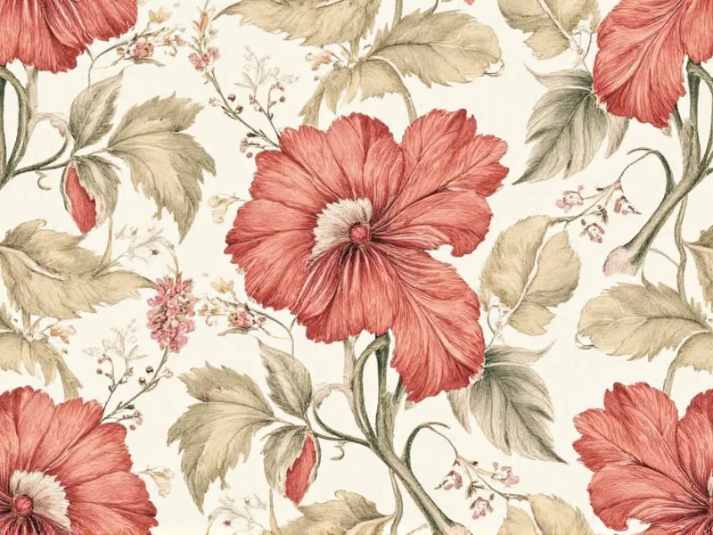 William Morris red flower wallpaper pattern detail