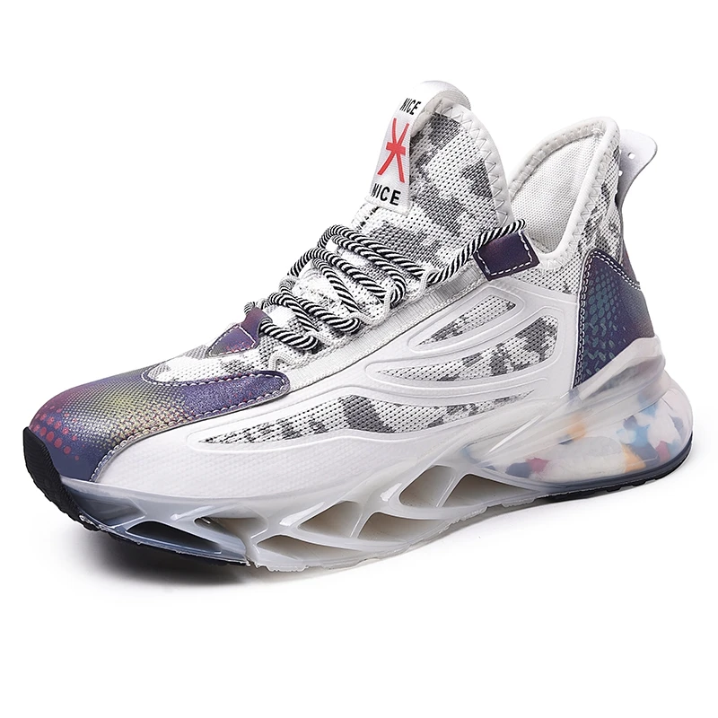 

Flying Running Shoes Men Luminous Popcorn Tide Shoes Trend All-match Basketball Dad Casual Sneakers, White+black