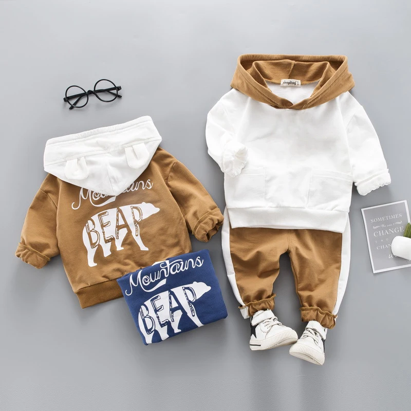 

2021 New Spring Kids Clothing Children Clothes Baby Suit Hooded Long-sleeved Two Pieces Baby Boys' Clothing Sets, Picture shows