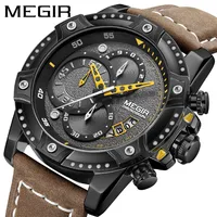 

MEGIR 2130 mens watches in wristwatches Multi-functional watches men wrist luxury Genuine Leather sports quartz man watches