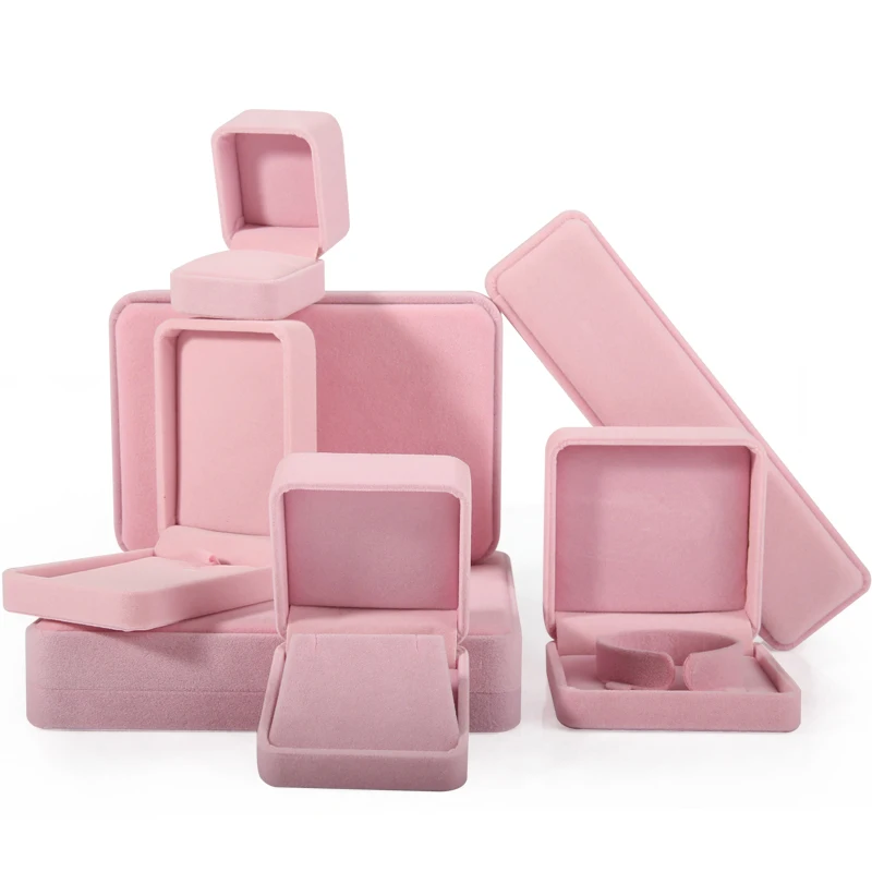 

DIGU Elegant pink necklace bracelet flannel earring boxes and packaging jewelry display box & cases sets