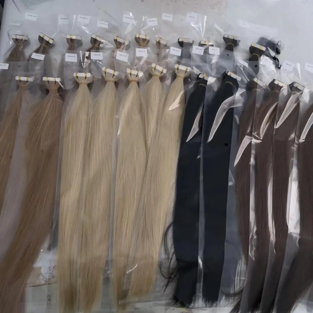 

Amara 50% Double drawn russian tape hair extensions in warehouse