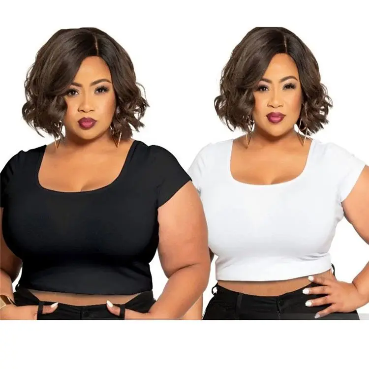 DF908083 2020 new solid color o neck short-sleeved stretch tights casual Plus Size T-shirt women clothing