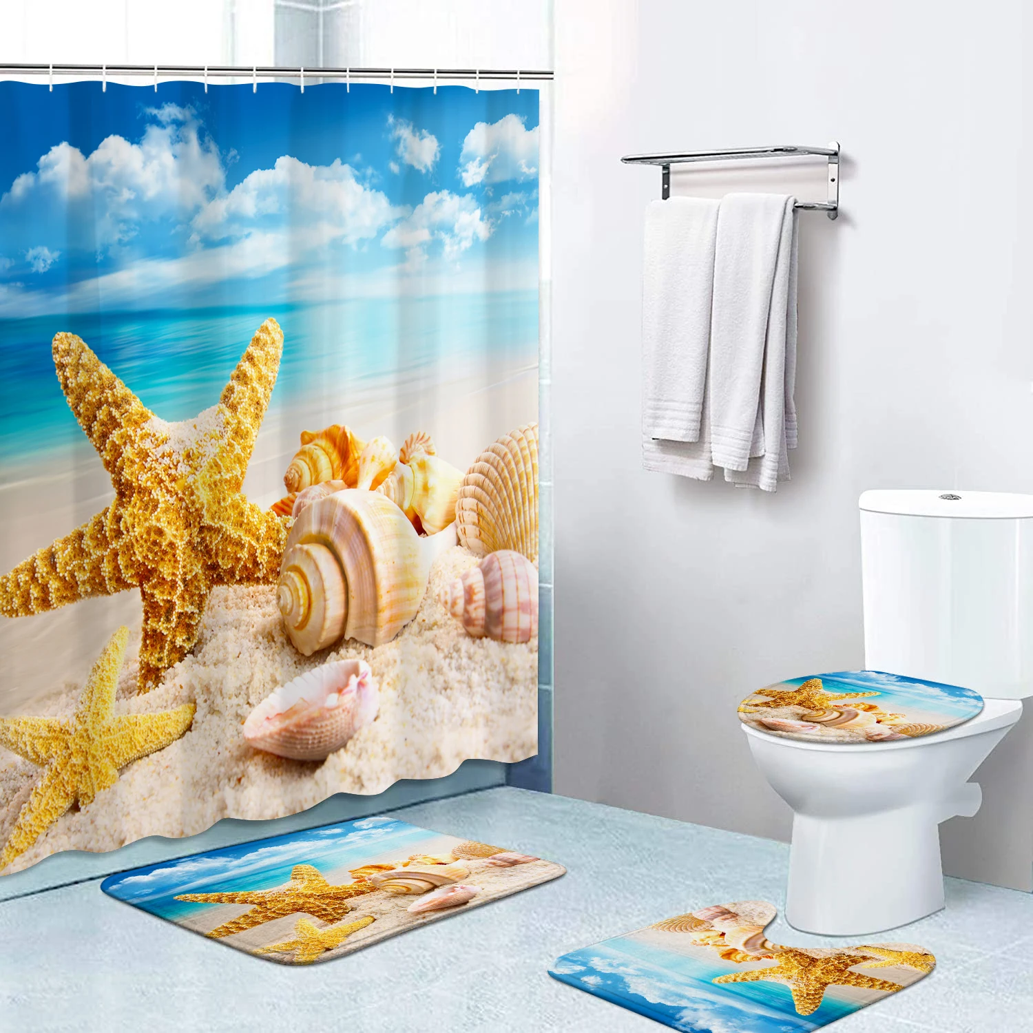 

Different Printings Easy Installation Adjustable Waterproof Polyester Modern Shower Curtain, Picture