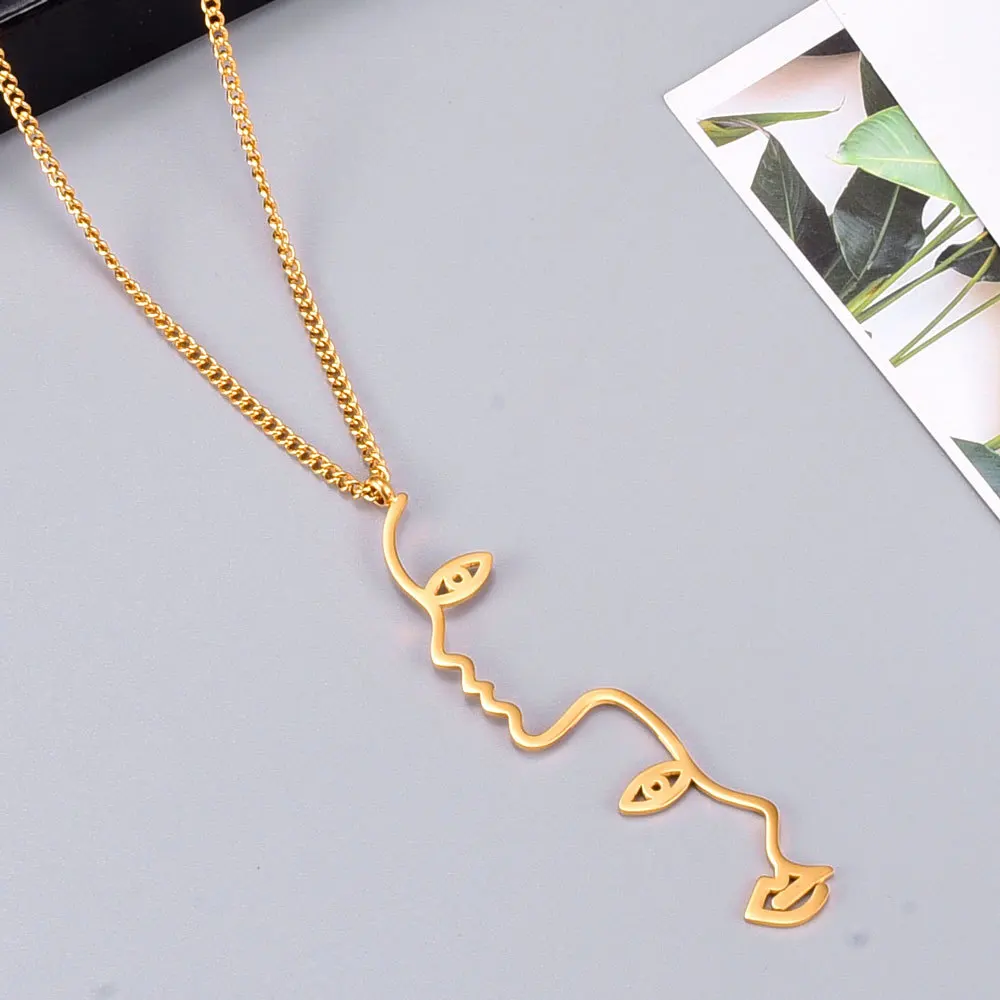 

Creative Design 18k Gold Plated 316L Titanium Steel Abstract Human Face Necklace Human Body Kiss Necklace