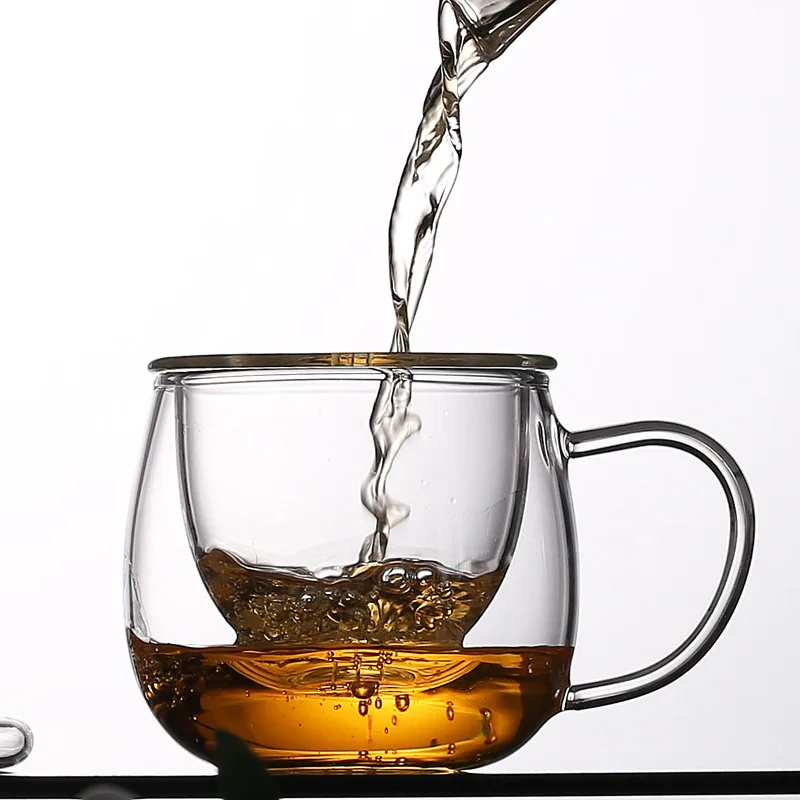 

Wholesale tea cup with strainer thicken clear glass infuser mug reusable cups