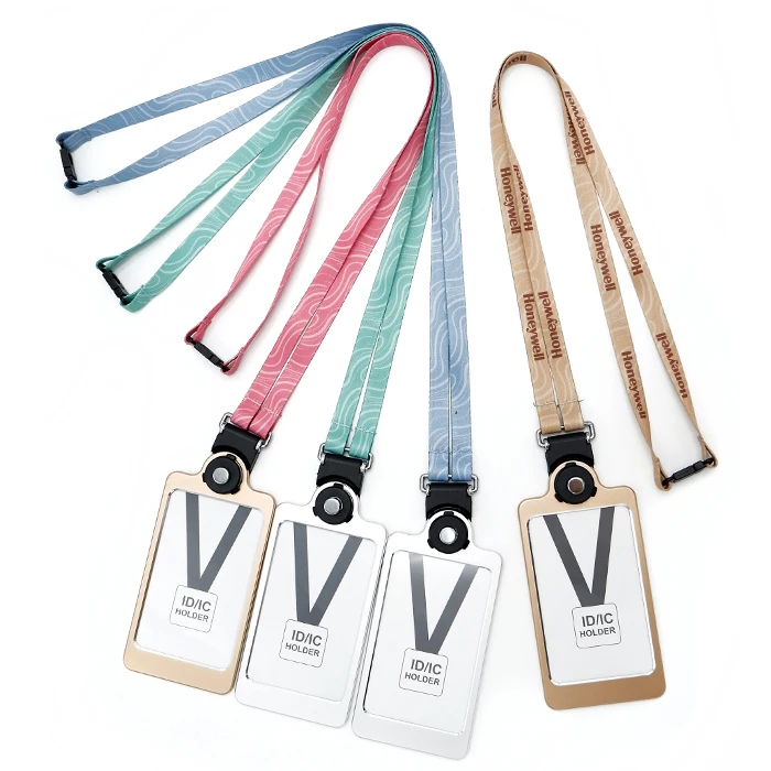 Thin work permit thin teacher reel necklace lanyards with metal id badge holder