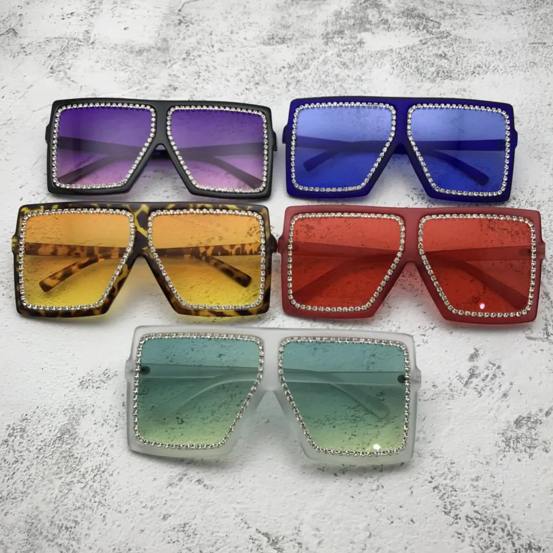 

SKYWAY Oversized Square Colorful Diamond Sunglasses Women Big Frame Luxury Crystal Sun Glasses For Female Rhinestone Eyewear