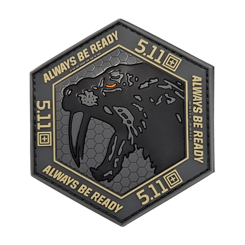 Fabric and Resin Saber Tooth Tiger Grey Eco-Friendly Customizable Size Sequins Badge with Hook Patches for Clothing Backpacks