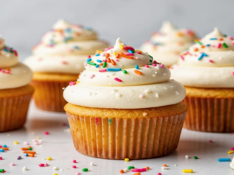 Homemade funfetti cupcakes with vanilla buttercream and rainbow sprinkles