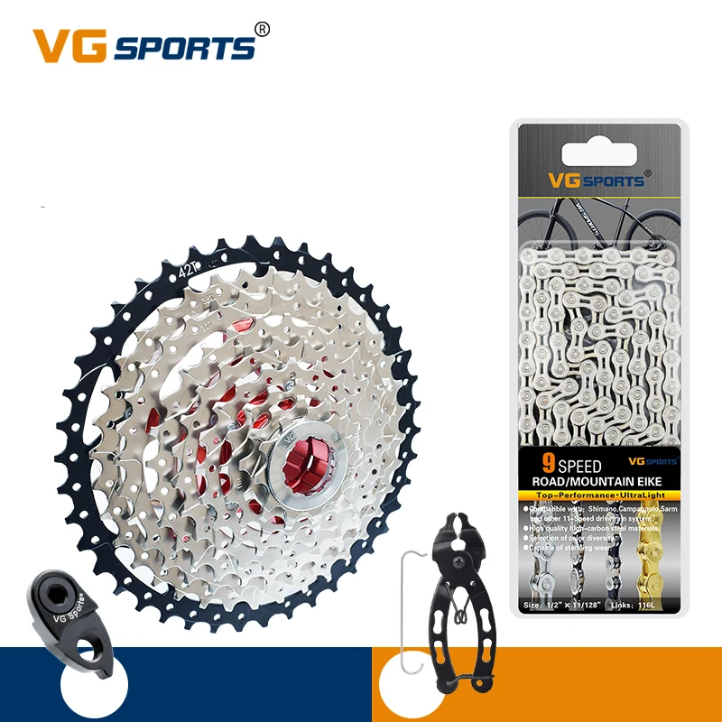 

VG Sports 9 Speed 11- 42T Bicycle Cassette Freewheel And Bike Chain for MTB Mountain Bike Parts, Silver