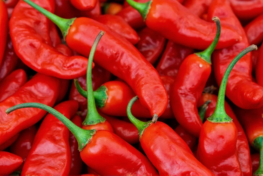 Close-up photograph of Carolina Reaper peppers showing their distinctive red color and bumpy texture with small pointed tail