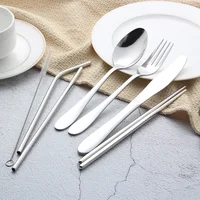 

Reusable Cutlery Stainless Steel Office Utensil and Metal Straw Portable Travel Cutlery Set with Case